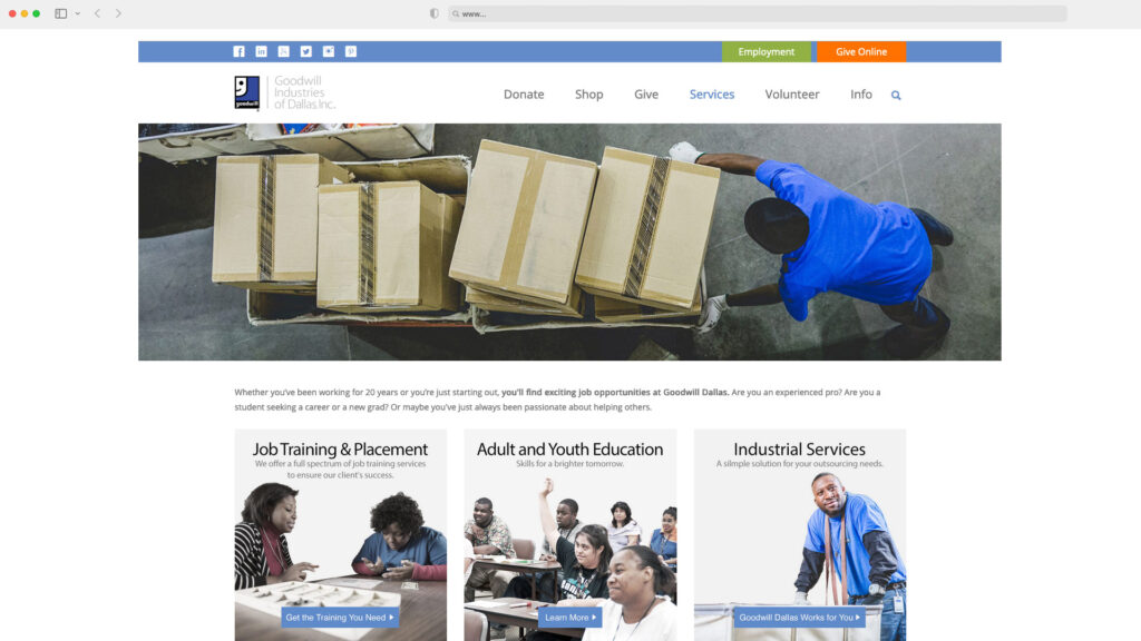 Goodwill Dallas Website Services page