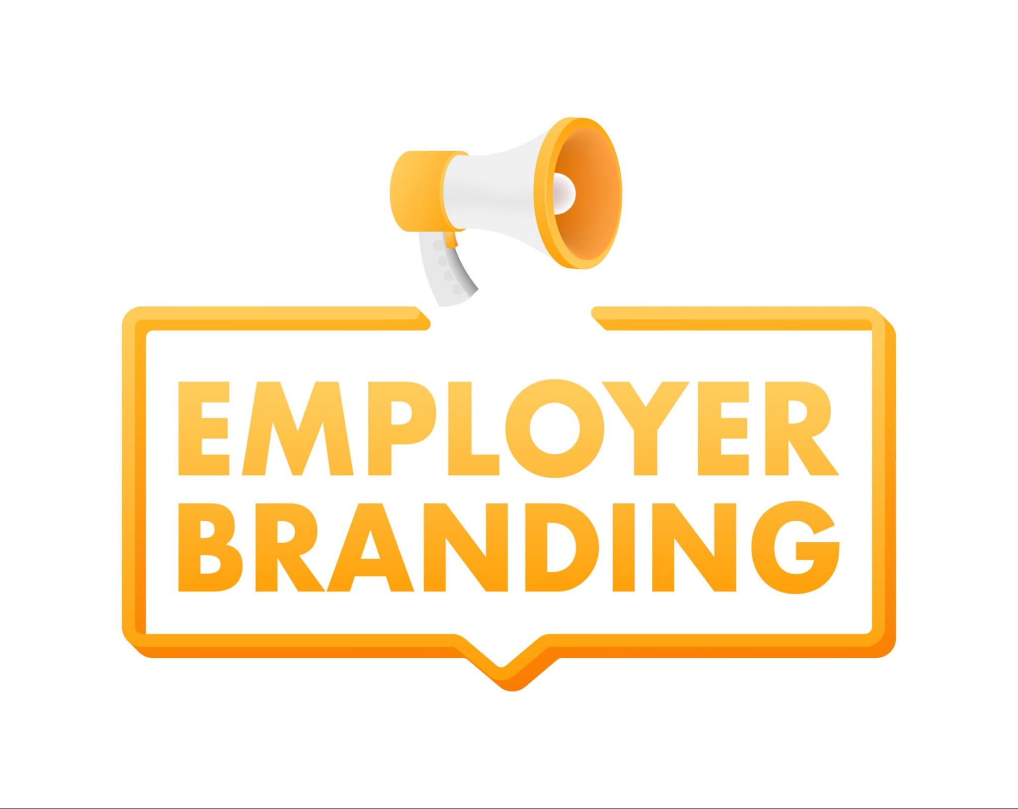 Megaphone graphic with text Employer Branding for recruitment and corporate reputation.